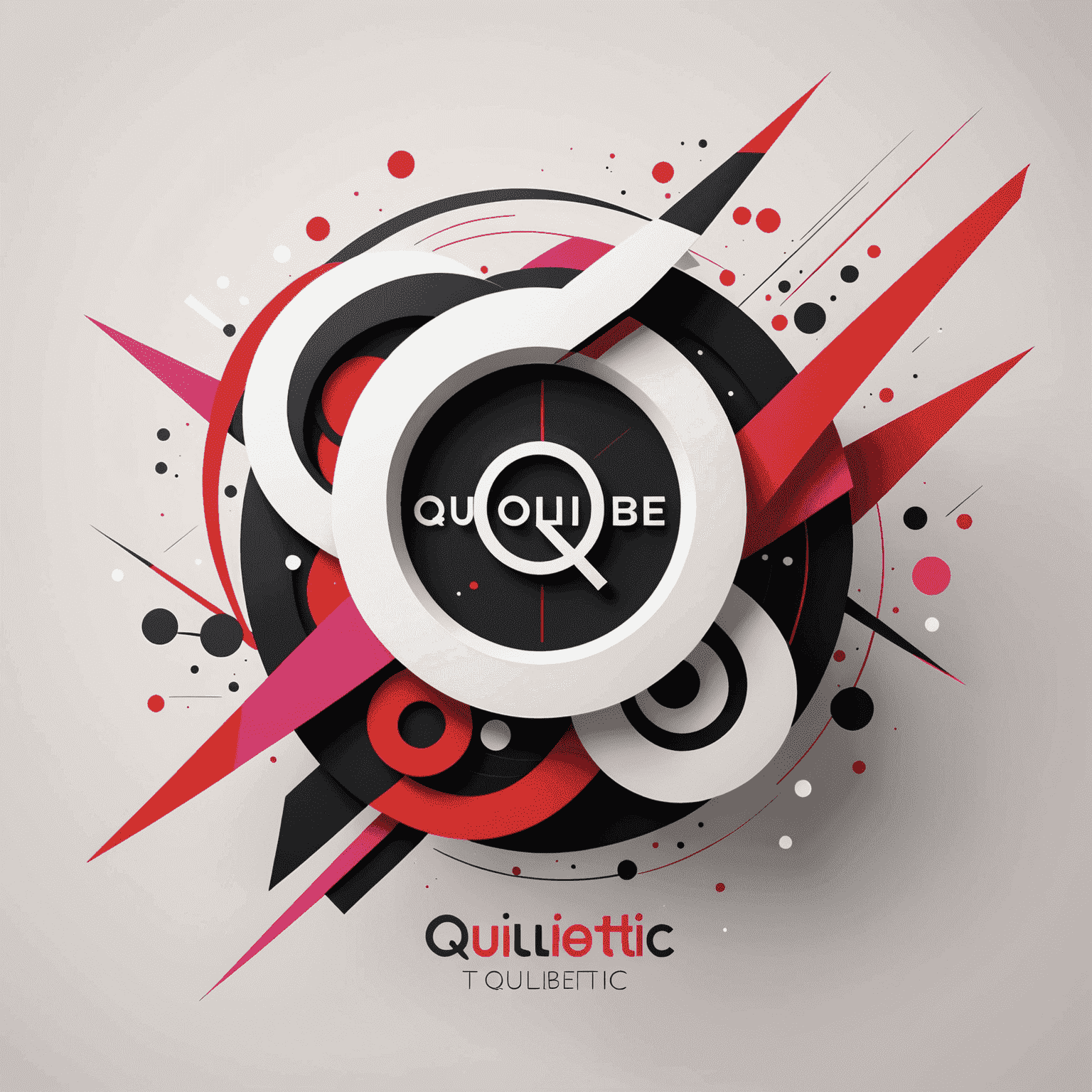 qulibetic logo featuring a modern, abstract design incorporating red, pink, black, and white elements