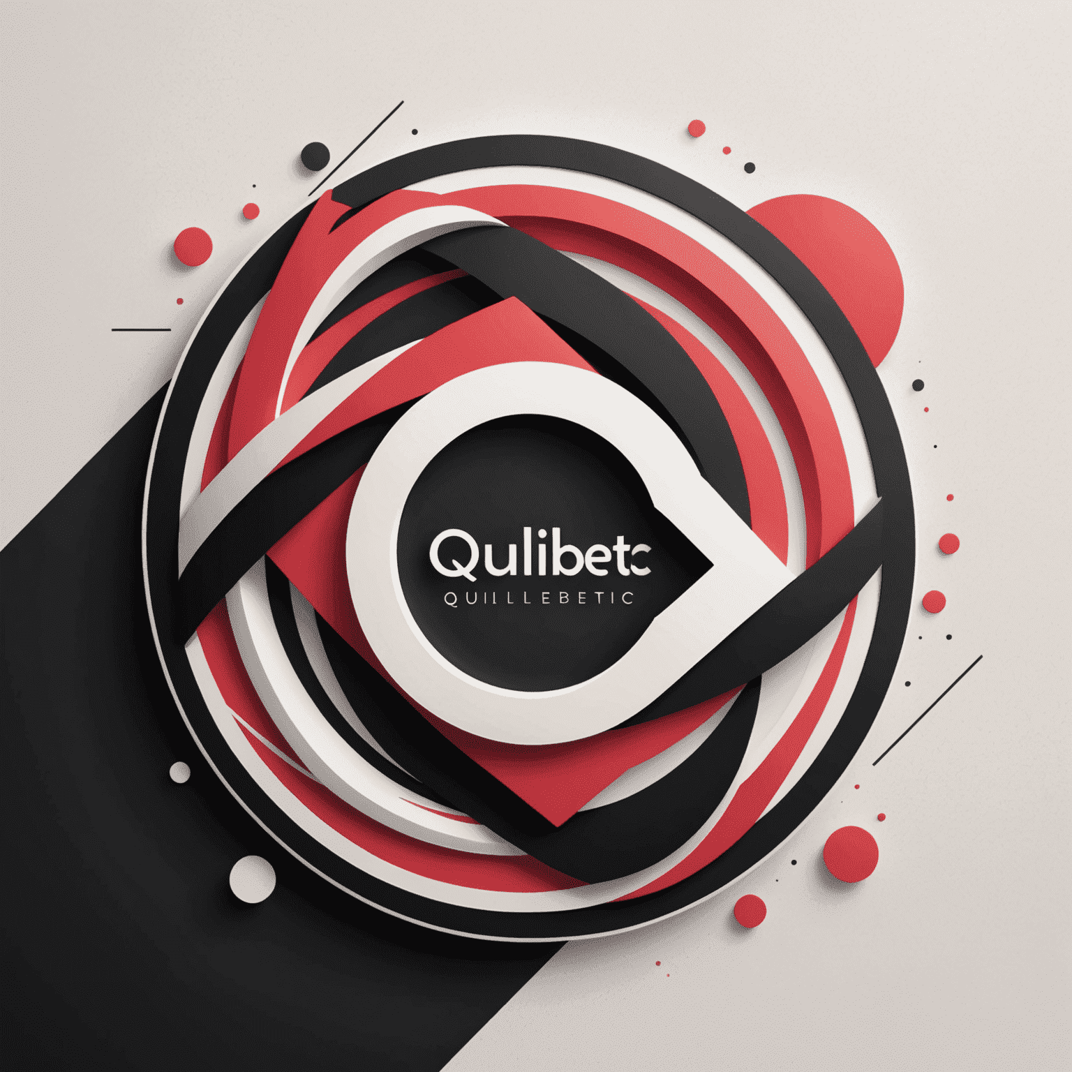qulibetic logo featuring a modern, abstract design incorporating red, pink, black, and white elements