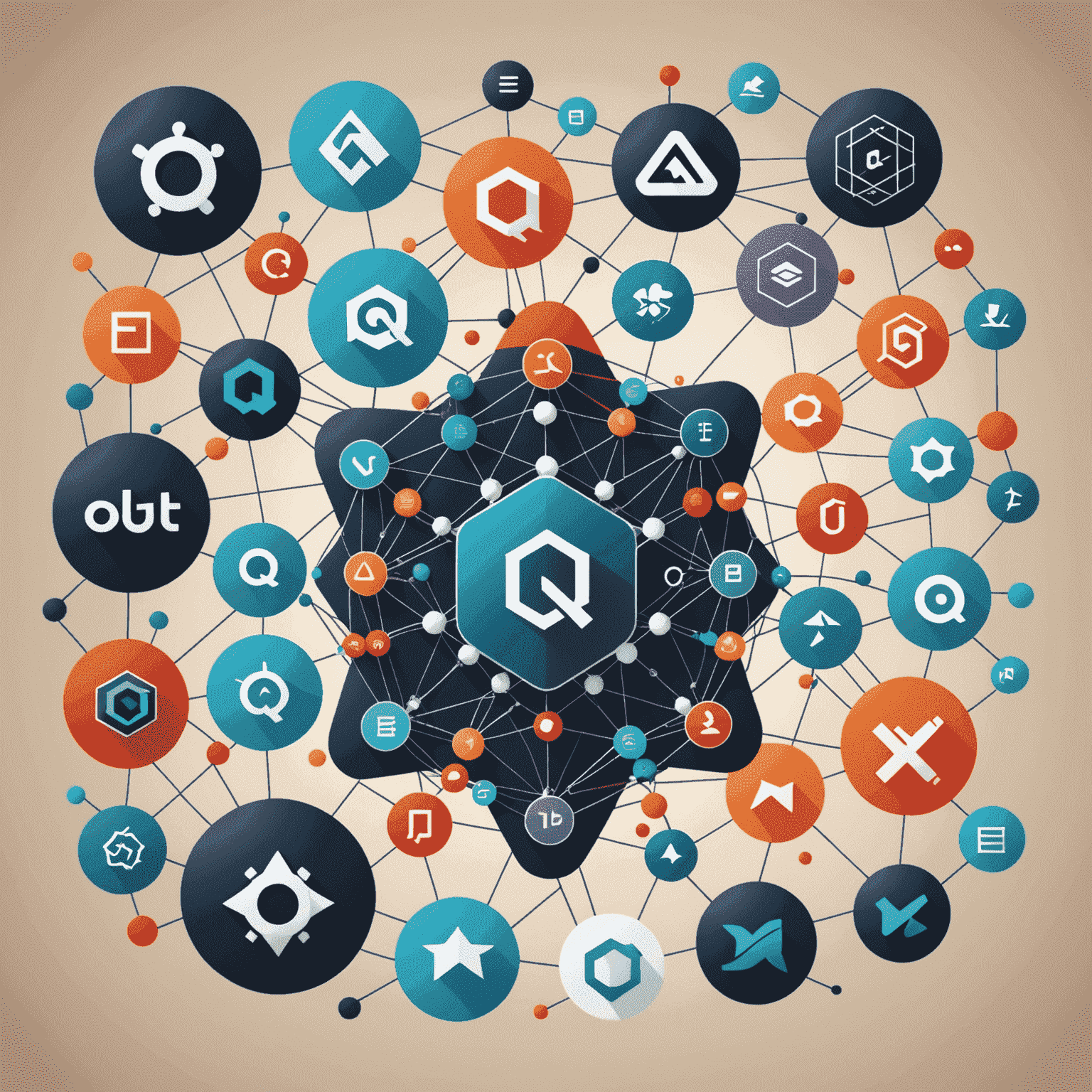A stylized image showing interconnected logos of Qulibetic and other major tech companies, symbolizing collaboration in quantum technology