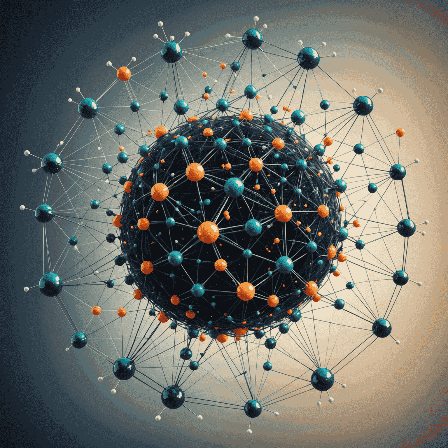 A complex network of interconnected nodes representing quantum algorithms, with abstract mathematical equations floating around