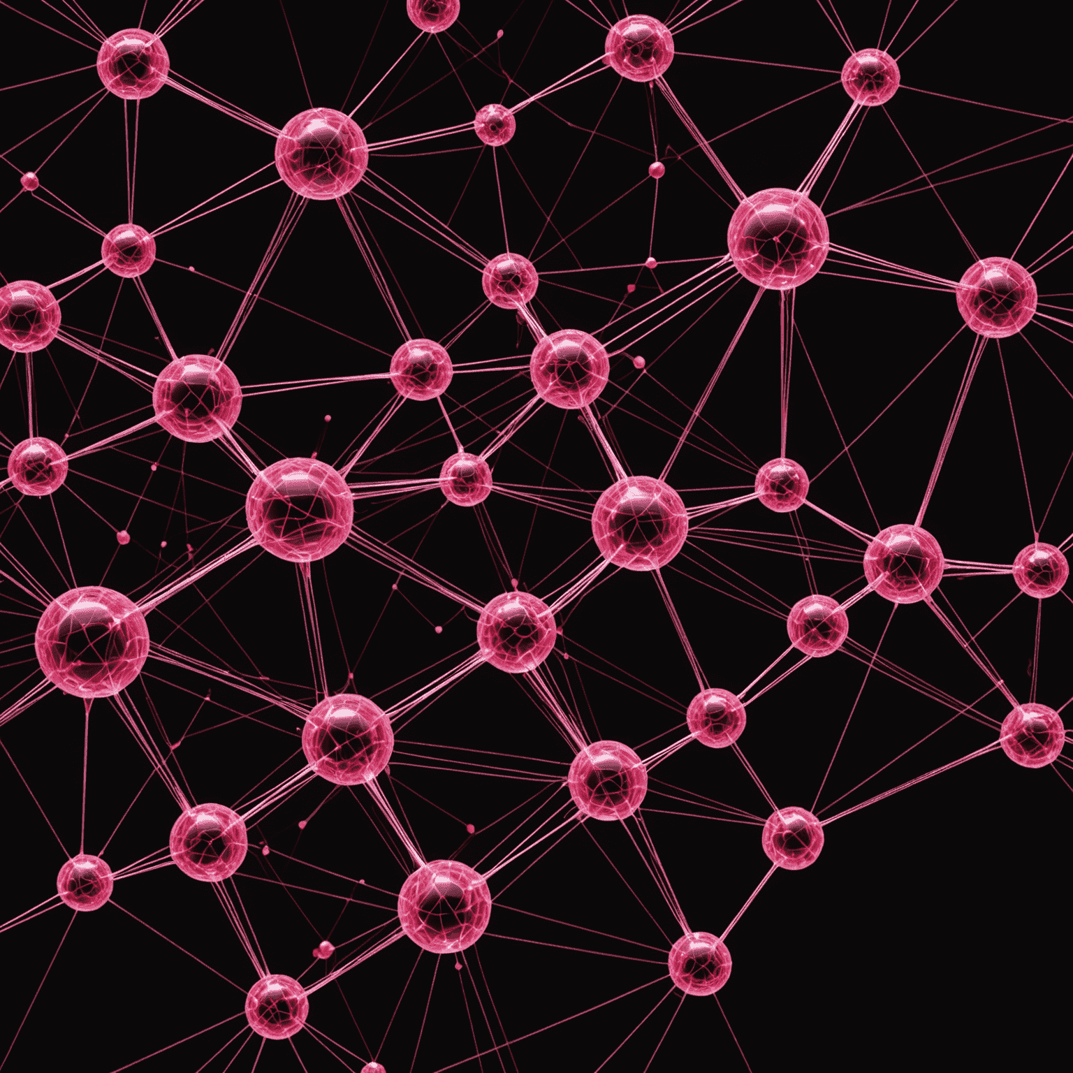 Futuristic representation of quantum machine learning, showing a network of interconnected nodes in red and pink, with data streams flowing through a quantum circuit on a black background